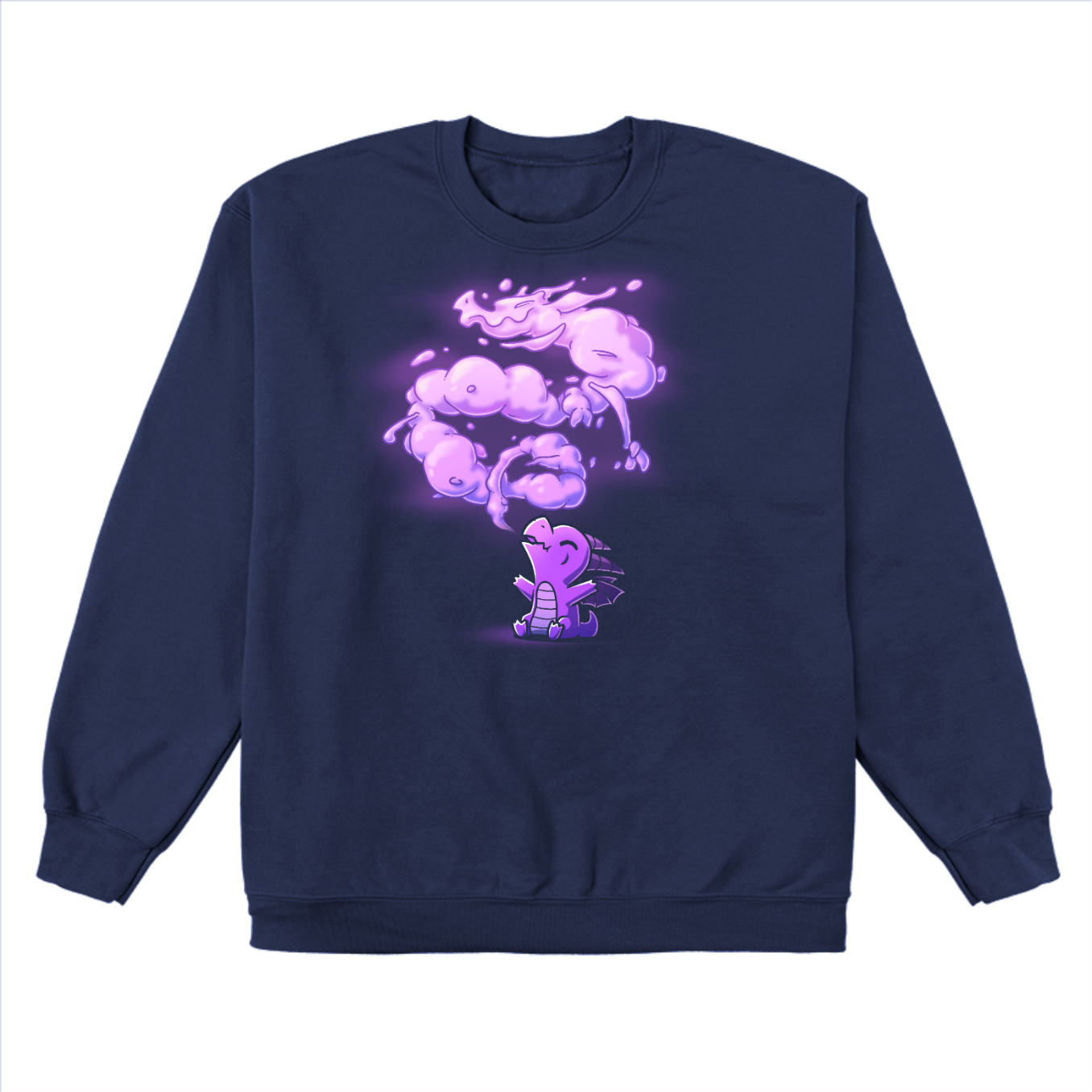 Crew Neck Sweatshirt_TeeTurtle navy The Dragon Within Crew Neck Sweatshirt featuring a purple baby dragon exhaling smoke that twists above them in the shape of a powerful adult dragon. 