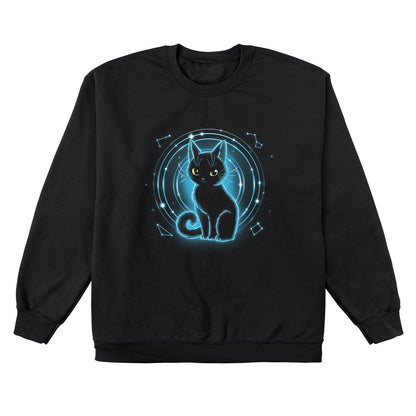 Crew Neck Sweatshirt_TeeTurtle Celestial Cat black design featuring a celestial cat in front of a starry background.