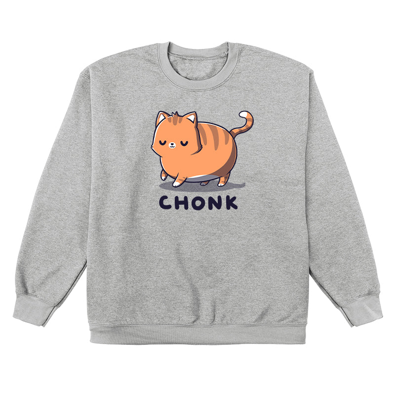 Crew Neck Sweatshirt_TeeTurtle Chonk heather gray design featuring a large round cat being cute with its eyes closed.