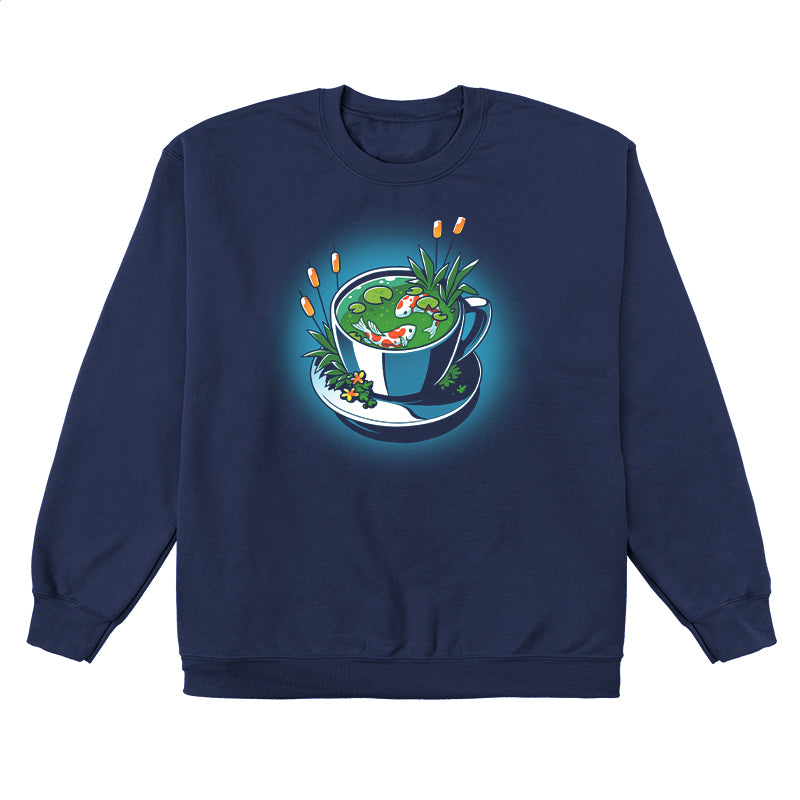 Crew Neck Sweatshirt_TeeTurtle Cup of Koi navy blue t-shirt featuring artistic teacup with two koi fish inside.