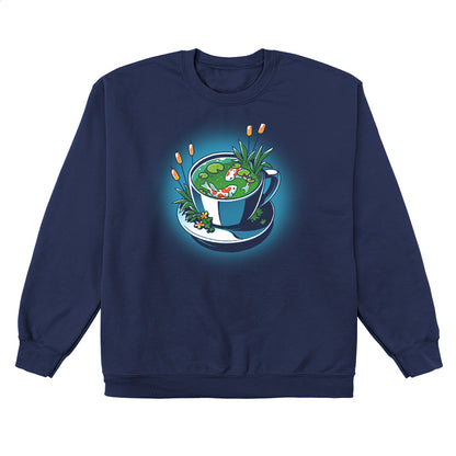 Crew Neck Sweatshirt_TeeTurtle Cup of Koi navy blue design featuring artistic teacup with two koi fish inside.