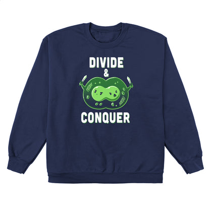 Crew Neck Sweatshirt_TeeTurtle Divide & Conquer navy blue design featuring a dividing cell armed with swords.