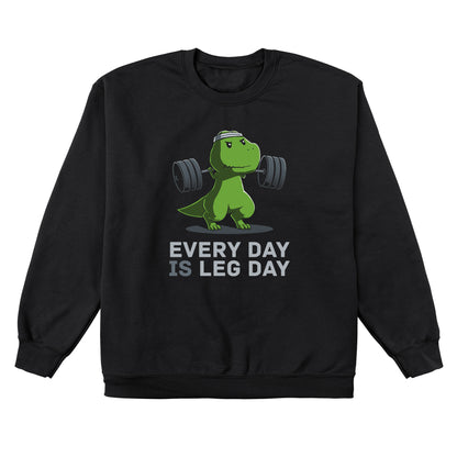 Crew Neck Sweatshirt_TeeTurtle black Every Day Is Leg Day. Featuring a t-rex lifting a barbell.