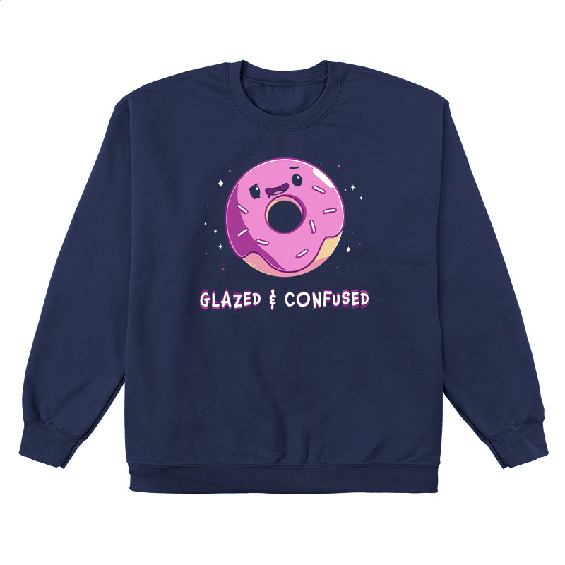 Crew Neck Sweatshirt_TeeTurtle Glazed and Confused navy blue design featuring a pink frosted donut with a smiling face.