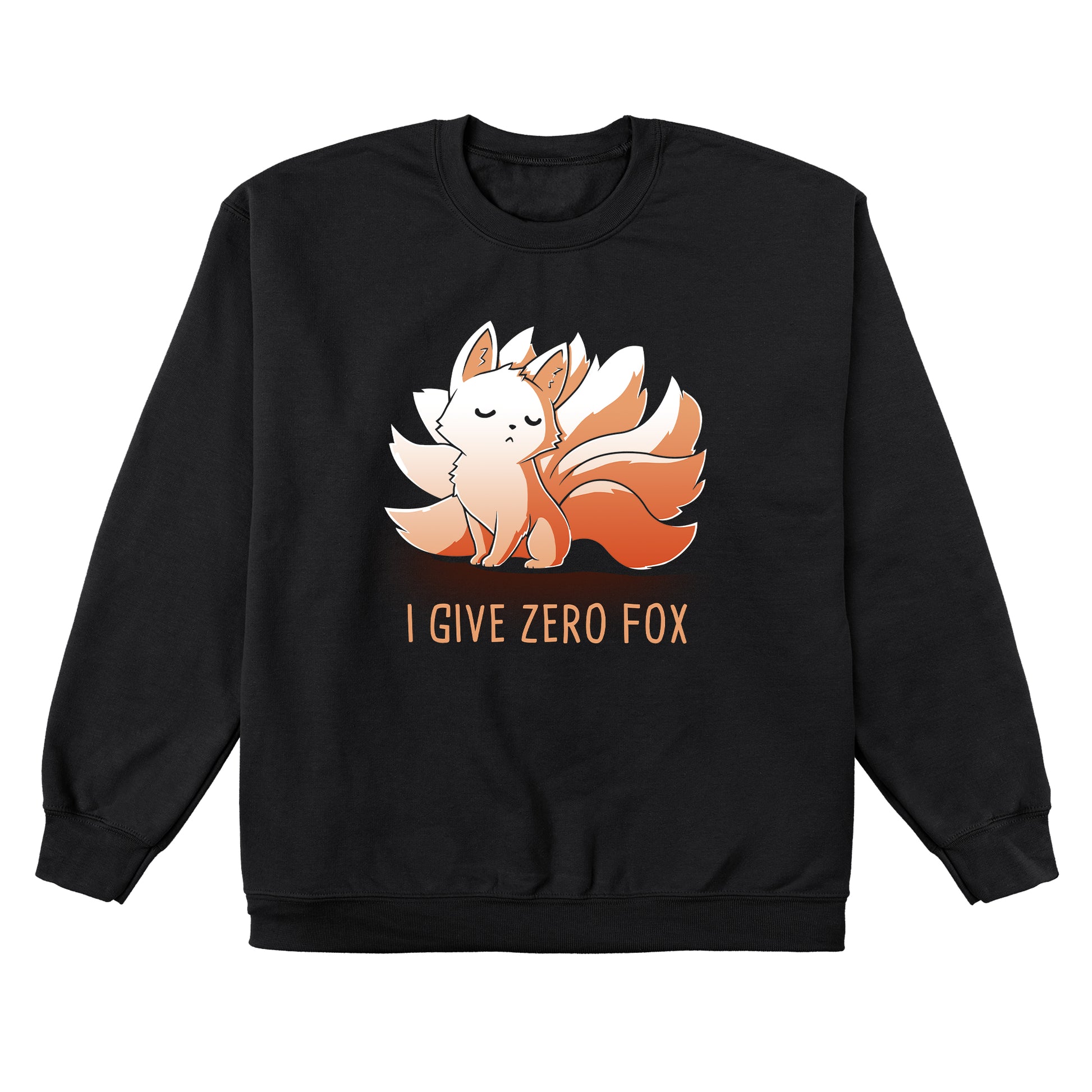 Crew Neck Sweatshirt_TeeTurtle black I Give Zero Fox. Featuring a haughty kitsune.