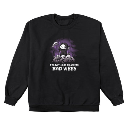 Crew Neck Sweatshirt_TeeTurtle I'm just here to spread bad vibes black design featuring a grim reaper with a scythe.