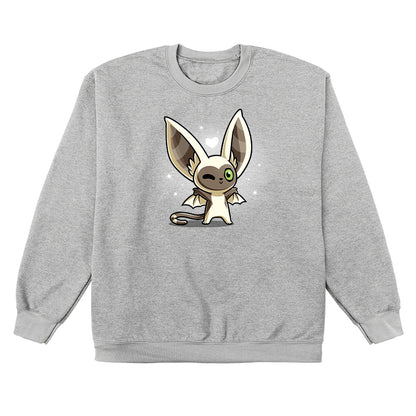 Crew Neck Sweatshirt_TeeTurtle heather gray Kawaii Momo apparel featuring a winking Momo with his wings spread.