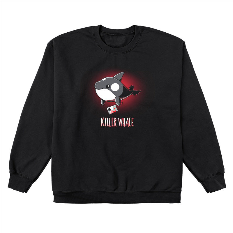 Crew Neck Sweatshirt_TeeTurtle Killer Whale black design featuring an orca whale holding a bloody knife in its flipper.