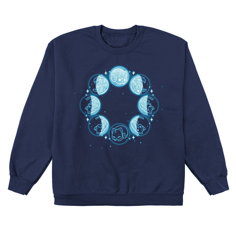 Crew Neck Sweatshirt_TeeTurtle Kitty Moon navy blue design featuring cats in various sleeping poses.