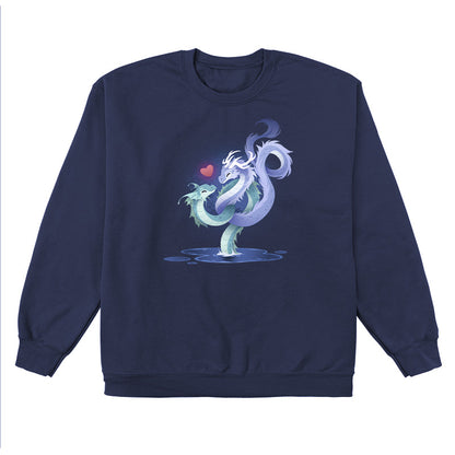 Crew Neck Sweatshirt_TeeTurtle  navy blue Love Entwined apparel featuring two entwined dragons emerging from a lake.