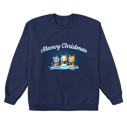 Crew Neck Sweatshirt_TeeTurtle navy blue Meowy Christmas Carolers apparel featuring cats meow-singing Christmas carols.