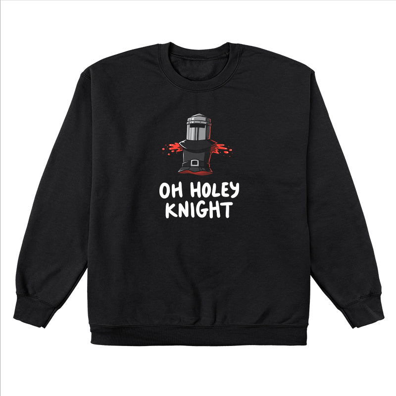 Crew Neck Sweatshirt_TeeTurtle Oh Holey Knight black design featuring a pun of a knight’s armor that has missing arms