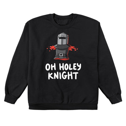 Crew Neck Sweatshirt_TeeTurtle Oh Holey Knight black design featuring a pun of a knight’s armor that has missing arms