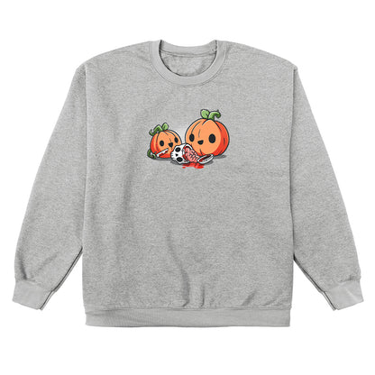 Crew Neck Sweatshirt_TeeTurtle Pumpkin Carving sport gray t-shirt featuring cheerful pumpkins carving a human skull.