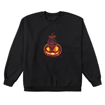 Crew Neck Sweatshirt_TeeTurtle black Pumpkitten. Featuring a cat popping out of a spooky jack-o-lantern pumpkin.