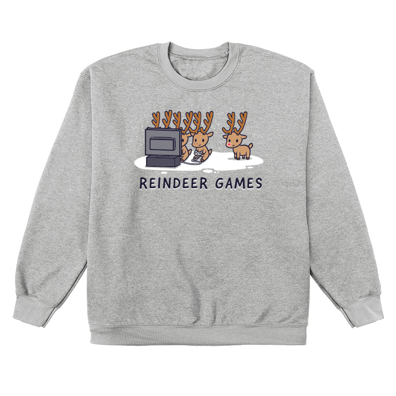 Crew Neck Sweatshirt_TeeTurtle Reindeer Games heather gray design featuring Christmas reindeer playing video games