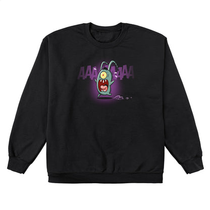 Crew Neck Sweatshirt_TeeTurtle black Screaming Plankton apparel featuring Plankton screaming and running away.