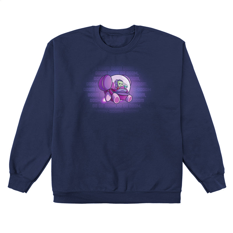 Crew Neck Sweatshirt_TeeTurtle navy blue The Doom Song apparel featuring Invader Zim and Gir in a spaceship with Gir singing the Doom Song.