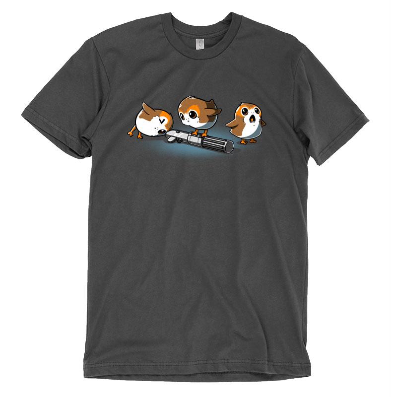A comfortable Curious Porgs t-shirt featuring artist collaborations and three owls. (Brand: Star Wars)