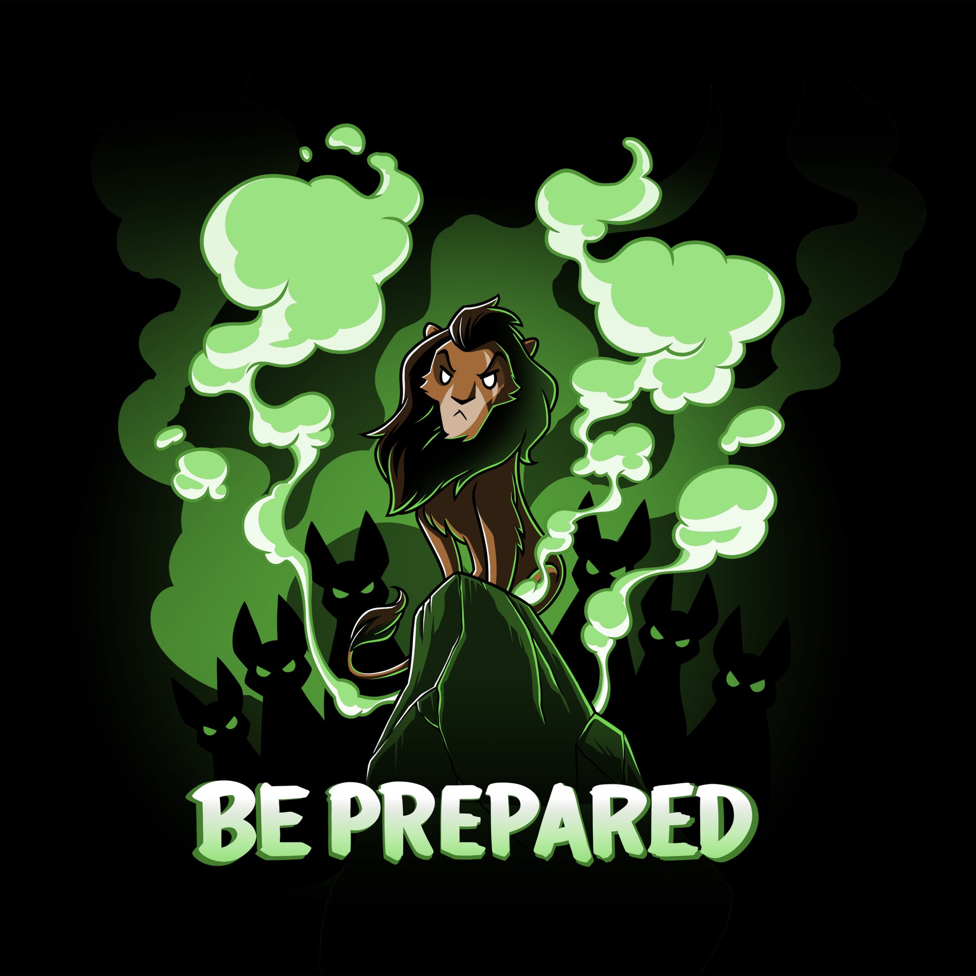 An image of a girl with a green background wearing a Disney Lion King T-shirt named "Be Prepared".