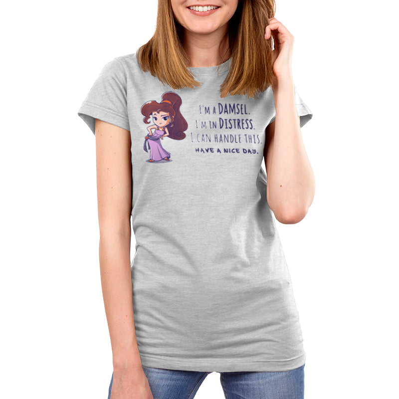 A super soft cotton women's t-shirt featuring a quote about being a princess, licensed Damsel in Distress (Megara) Disney product.