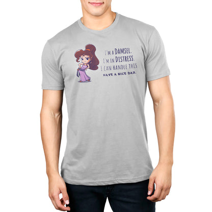 A man wearing a Disney Damsel in Distress (Megara) T-shirt.