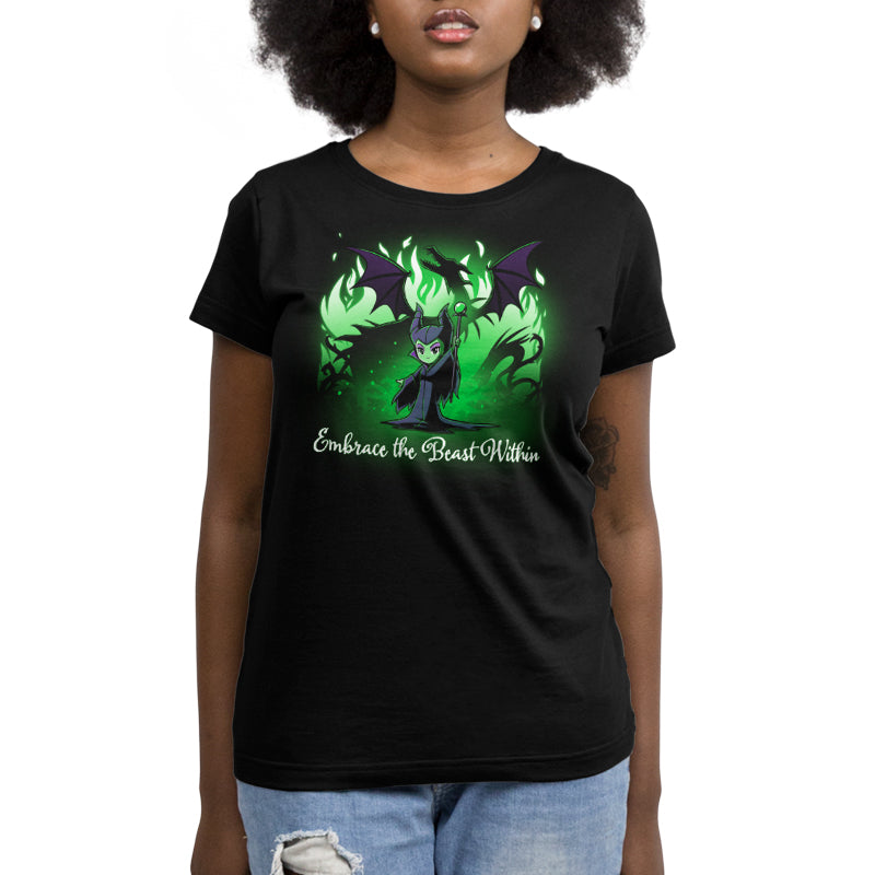 An Embrace The Beast Within (Maleficent) T-shirt by Disney featuring a witch with green eyes.