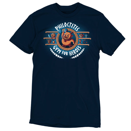A navy t-shirt with an image of a polar bear from Philoctetes Gym For Heroes by Disney.