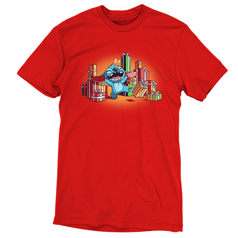 A Disney Presents for Stitch t-shirt with Stitch, the cartoon character, on it.