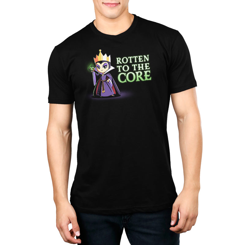 A limited stock black T-shirt officially licensed with Snow White featuring the "Rotten to the Core" design by Disney.