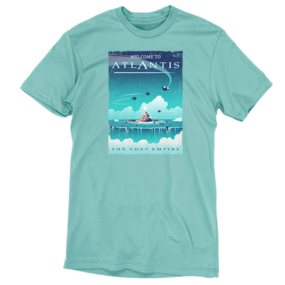 A turquoise T-shirt with the words Disney's Atlantis Travel Poster from The Lost Empire.