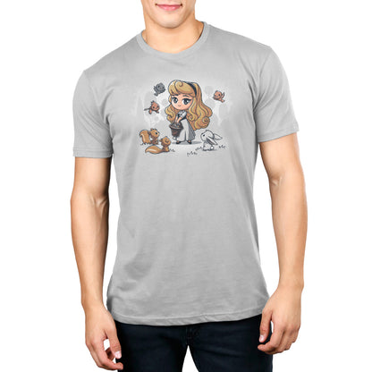 A Disney-themed grey t-shirt featuring Aurora's Forest Friends.