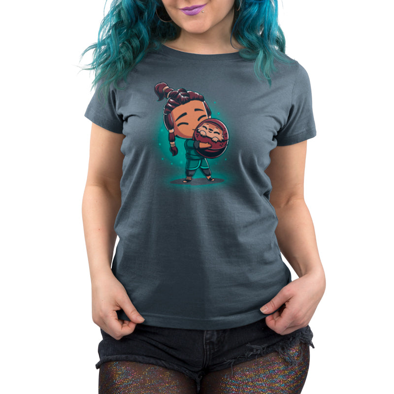 An officially licensed Disney Raya and the Last Dragon BFFs (Raya and Tuk Tuk) women's t-shirt featuring an image of a girl holding a cup.