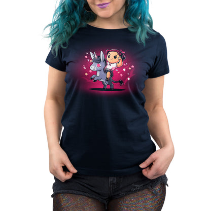 A woman wearing a t-shirt with Epic Luisa from Encanto, featuring Disney licensed products made of super soft Ringspun Cotton.