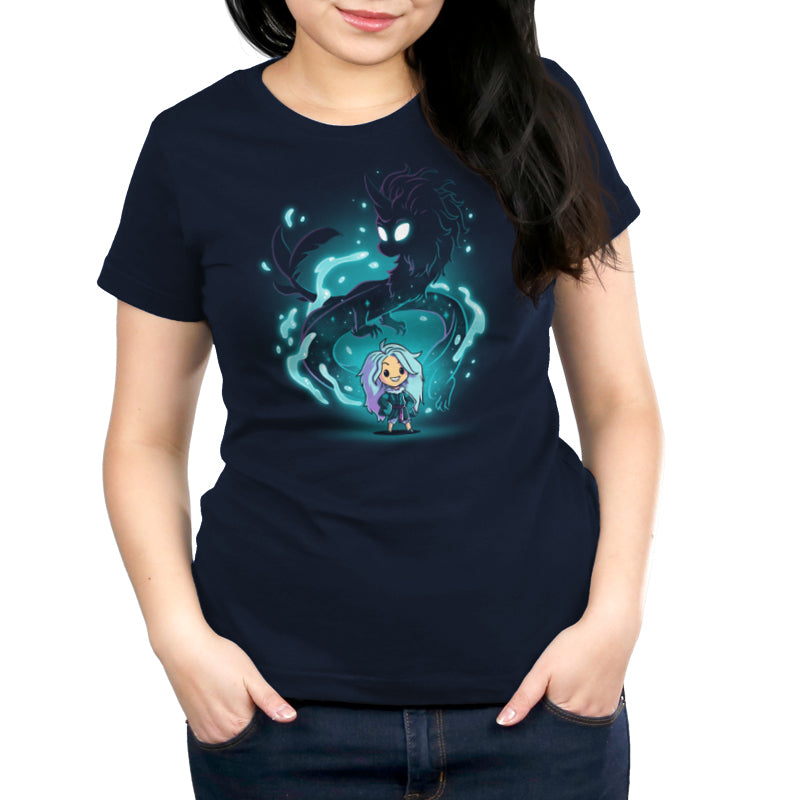 A licensed Epic Sisu women's t-shirt by Disney with an image of a woman and a dragon made of super soft ringspun cotton.