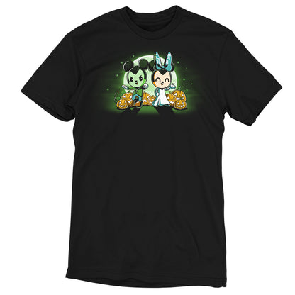 A Disney officially licensed Franken-Mickey and Mummy-Minnie black t-shirt.