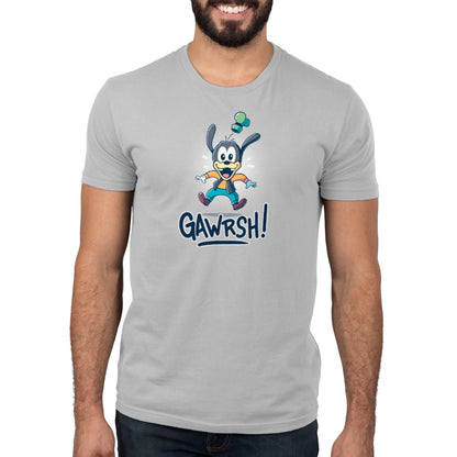 A man wearing a Disney Gawrsh! T-shirt.