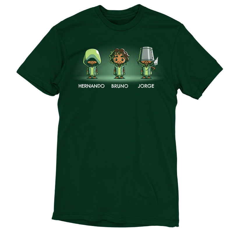 An officially licensed Disney green t-shirt featuring three characters, including Bruno from the Hernando, Bruno & Jorge product.