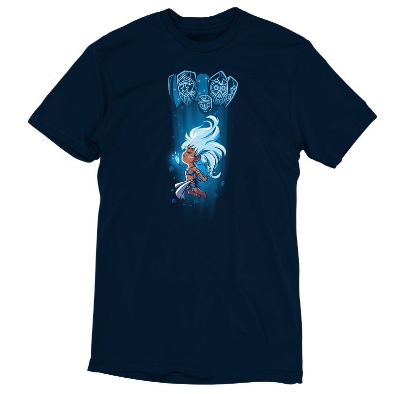 A blue Disney t-shirt featuring Princess Kidagakash Nedakh holding a sword, the Kida and the Heart of Atlantis t-shirt.
