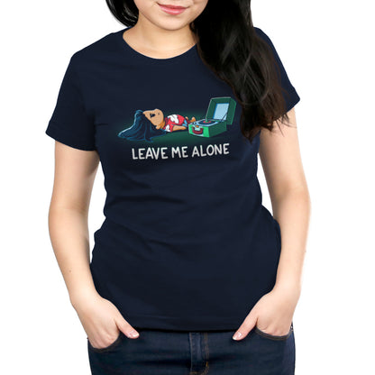 A licensed Disney Lilo & Stitch "Leave Me Alone" t-shirt worn by a woman who wants to be left alone.