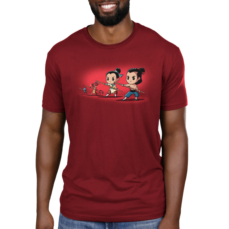 A men's t-shirt with two cartoon characters, Mulan and Shang, from the product Let's Get Down To Business by Disney.