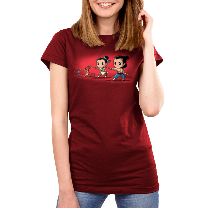 A women's Disney t-shirt with two cartoon characters on it, featuring Mulan, called "Let's Get Down To Business" by Disney.