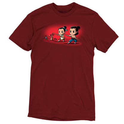A licensed Disney Mulan Men's T-shirt in Garnet Red - Let's Get Down To Business.