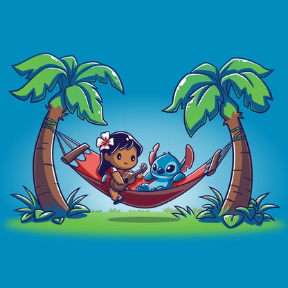 Officially licensed Disney Lilo and Stitch hammock with palm trees.
