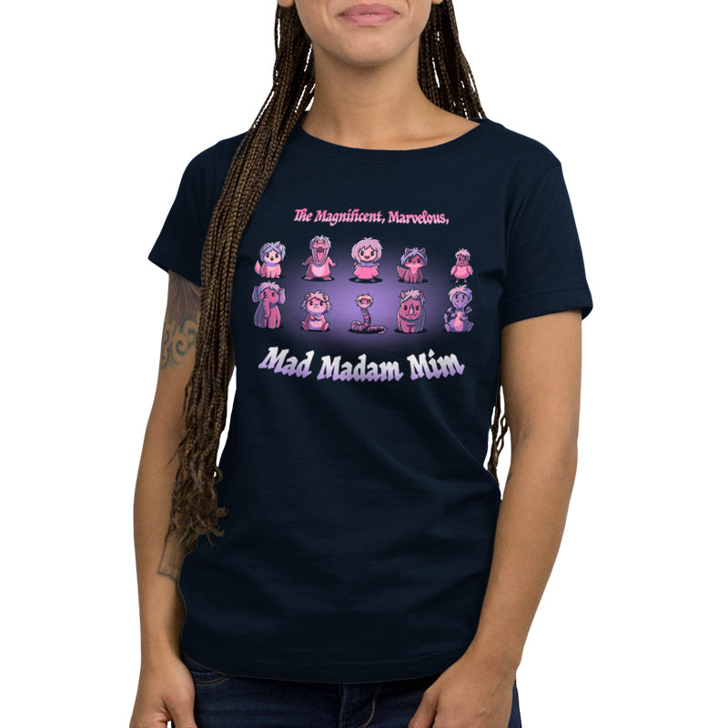 A woman wearing an officially licensed Disney T-shirt with a Mad Madam Mim design.