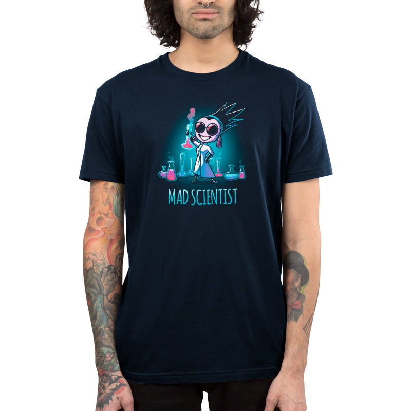 A man wearing an officially licensed Disney Mad Scientist T-shirt.