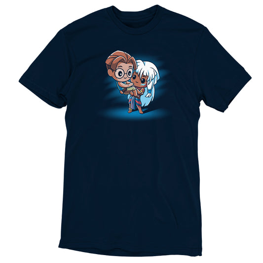 An officially licensed Disney t-shirt with an image of Milo and Kida holding hands.