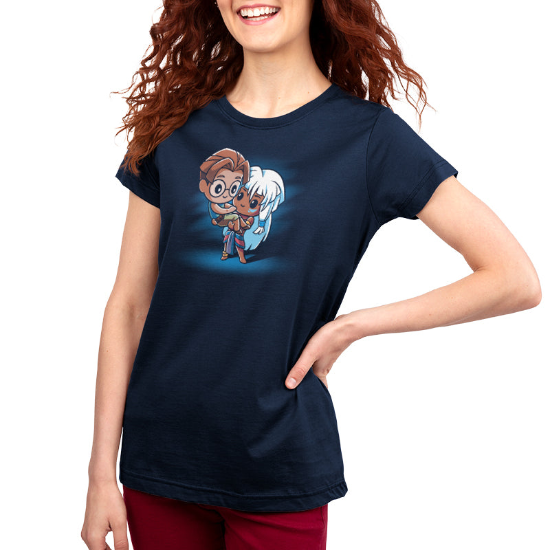 An officially licensed Disney Milo and Kida women's T-shirt featuring an image of a girl holding a doll.