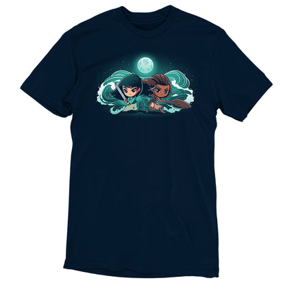 A Disney officially licensed Mulan and Moana T-shirt with an image of a boy and a girl on the moon.