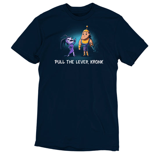 A Disney officially licensed Pull the Lever Kronk t-shirt featuring Yzma and Kronk with the phrase 